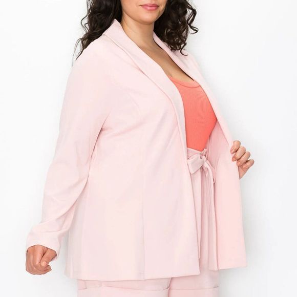 Open Front Long Sleeve Top & Belted Shorts Set - Plus Size Set - Blazer Set - Picture 8 of 8